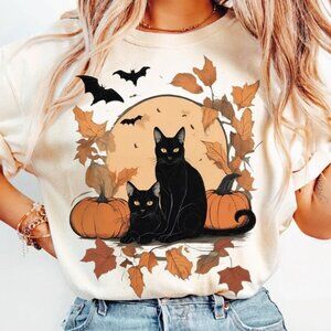 Black Cat Pumpkin Shirt, Autumn Cat Shirt